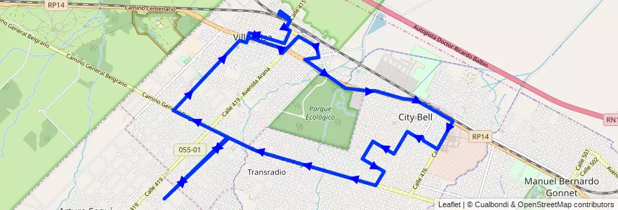 Mapa del recorrido Rondin B° Jardín de la línea 273 en Partido de La Plata.