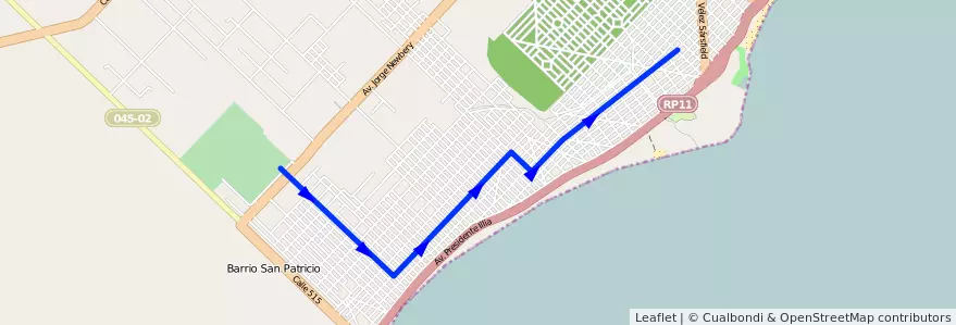 Mapa del recorrido Rondin de la línea 511 en Mar del Plata.