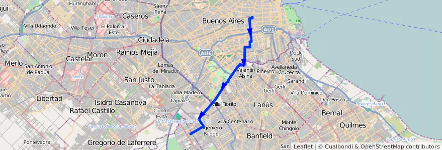 Mapa del recorrido S1 Once-B. 9 de Abril de la línea 32 en Argentine.