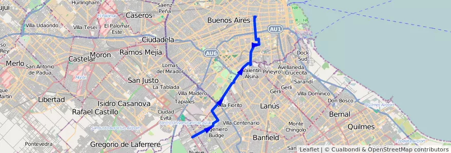 Mapa del recorrido S2 Once-B. 9 de Abril de la línea 32 en Argentina.