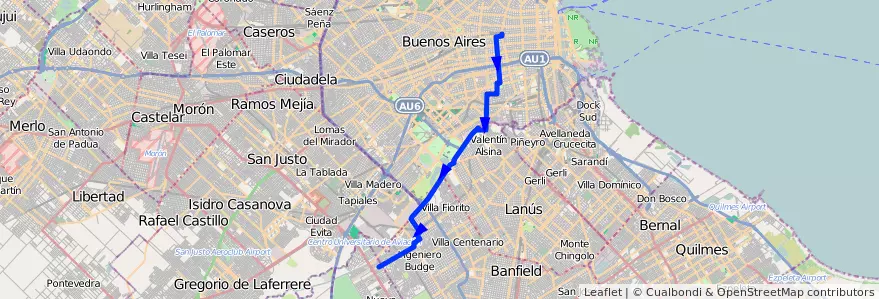Mapa del recorrido S2 Once-B. 9 de Abril de la línea 32 en Argentina.