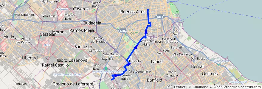 Mapa del recorrido S3 Once-B. 9 de Abril de la línea 32 en Arjantin.
