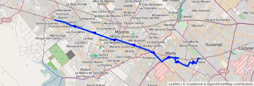 Mapa del recorrido S.A.de Padua-B. Güeme de la línea 327 en Province de Buenos Aires.