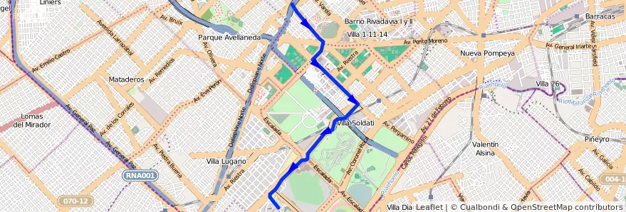 Mapa del recorrido Saguier-Centro Civico de la línea Premetro en Comuna 8.