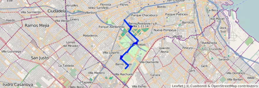 Mapa del recorrido Saguier-Savio de la línea Premetro en Comuna 8.