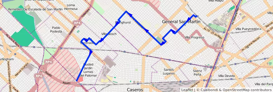 Mapa del recorrido San Martin-3 de Febre de la línea 252 en Buenos Aires.