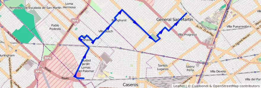 Mapa del recorrido San Martin-3 de Febre de la línea 252 en 부에노스아이레스주.