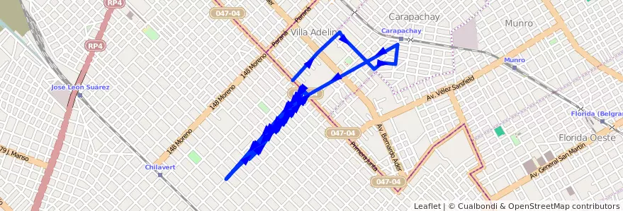 Mapa del recorrido San Martin-Vte.Lopez de la línea 252 en Partido de General San Martín.