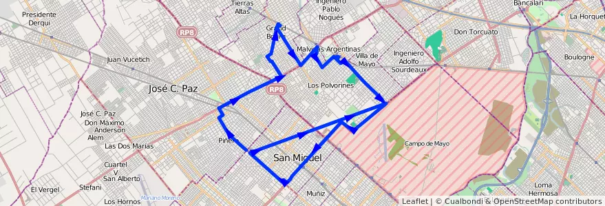 Mapa del recorrido San Miguel Rec.1 de la línea 440 en ブエノスアイレス州.