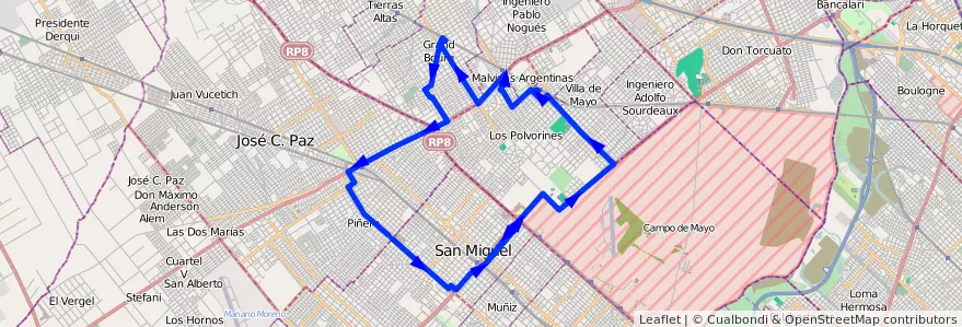 Mapa del recorrido San Miguel Rec.1 de la línea 440 en 布宜诺斯艾利斯省.