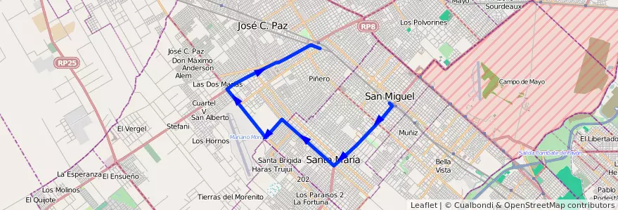 Mapa del recorrido San Miguel Rec.2 Rama de la línea 440 en ブエノスアイレス州.