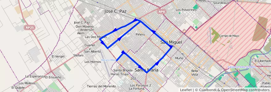 Mapa del recorrido San Miguel Rec.2 Rama de la línea 440 en Buenos Aires.
