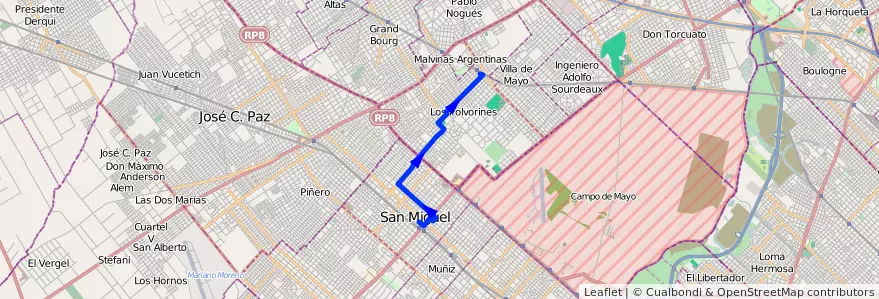 Mapa del recorrido San Miguel Rec.3 Rama de la línea 440 en Буэнос-Айрес.