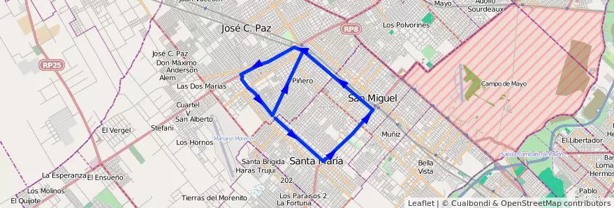 Mapa del recorrido San Miguel Rec.4 Rama de la línea 440 en Буэнос-Айрес.