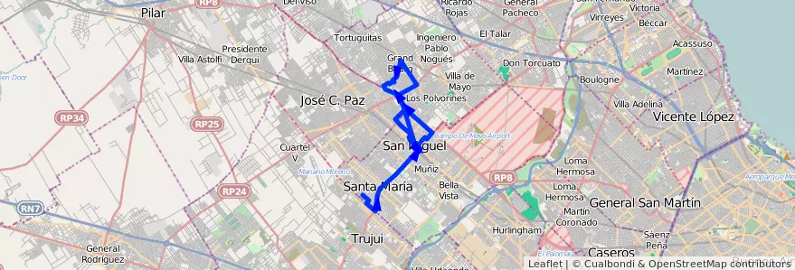 Mapa del recorrido San Miguel Rec.5 de la línea 440 en Buenos Aires.