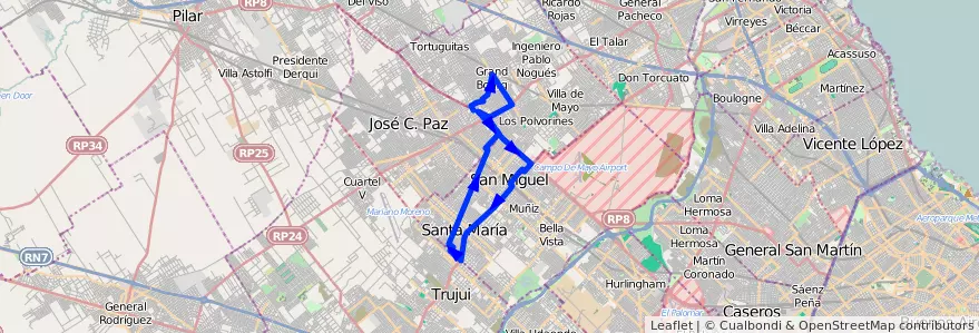 Mapa del recorrido San Miguel Rec.5 de la línea 440 en Буэнос-Айрес.