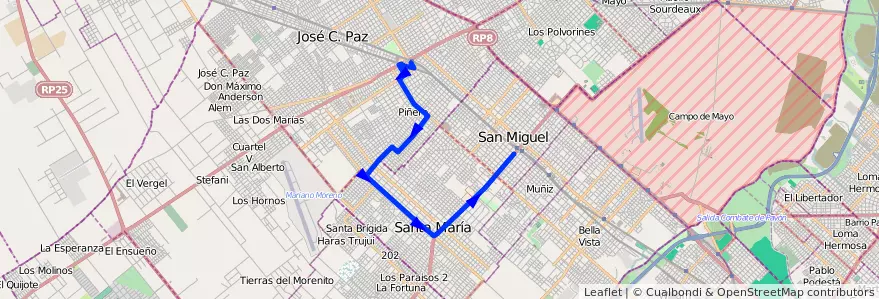 Mapa del recorrido San Miguel Rec.7 de la línea 440 en Buenos Aires.