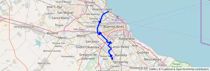 Mapa del recorrido Santa Marta de la línea 117 en Argentina.