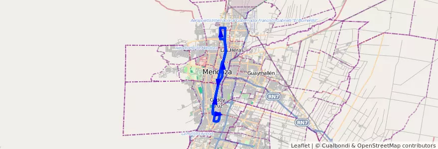 Mapa del recorrido T5 - Godoy Cruz - Las Heras de la línea G12 en Мендоса.