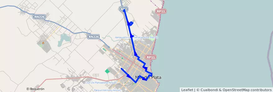 Mapa del recorrido Troncal de la línea 542 en Partido de General Pueyrredón.