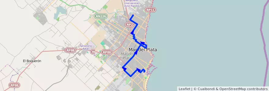 Mapa del recorrido Troncal de la línea 552 en Mar del Plata.