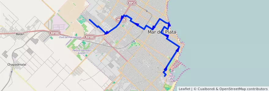Mapa del recorrido Troncal de la línea 571 en Mar del Plata.