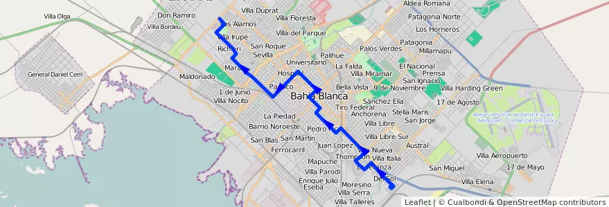 Mapa del recorrido troncal de la línea 512 en باهيا بلانكا.
