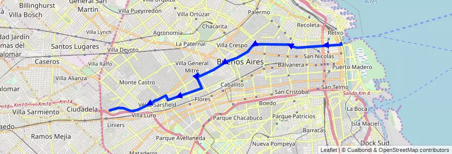Mapa del recorrido Troncal de la línea 99 en Буэнос-Айрес.