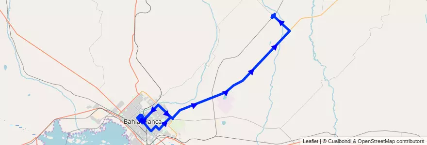 Mapa del recorrido troncal de la línea 520 en Partido de Bahía Blanca.