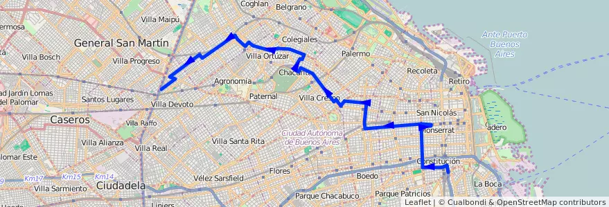 Mapa del recorrido Troncal de la línea 90 en Ciudad Autónoma de Buenos Aires.