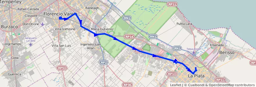 Mapa del recorrido Troncal de la línea 414 en Provinz Buenos Aires.
