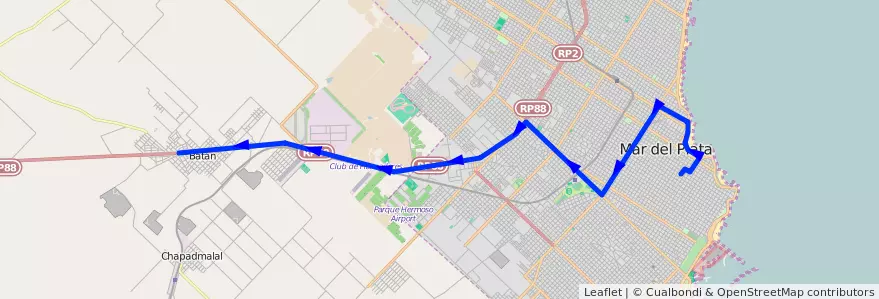 Mapa del recorrido Troncal de la línea 715 en Partido de General Pueyrredón.