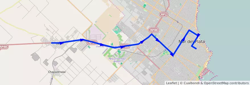 Mapa del recorrido Troncal de la línea 715 en Partido de General Pueyrredón.