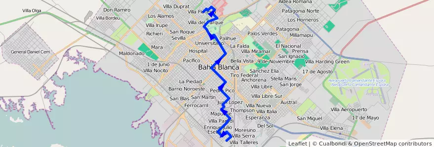 Mapa del recorrido troncal de la línea 502 en باهيا بلانكا.