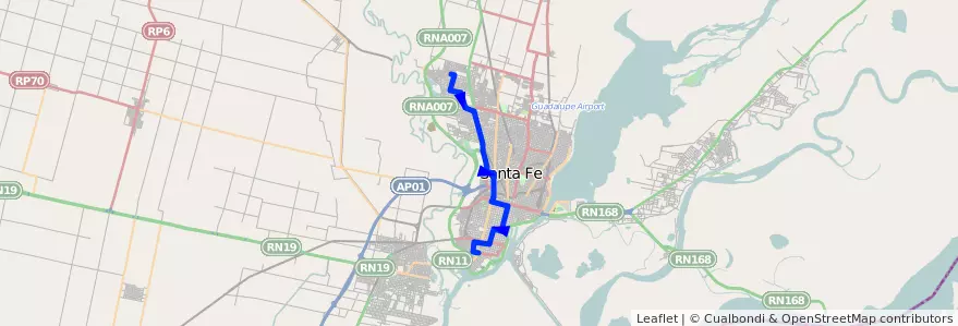 Mapa del recorrido unico de la línea 5 en سانتافه.