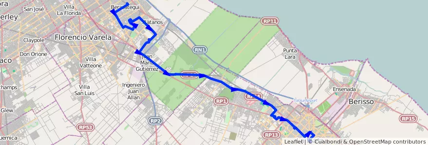 Mapa del recorrido unico de la línea 418 en استان بوئنوس آیرس.