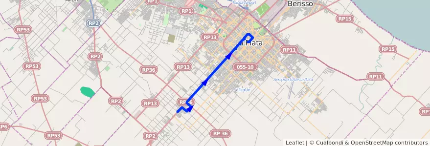 Mapa del recorrido unico de la línea 508 en Partido de La Plata.