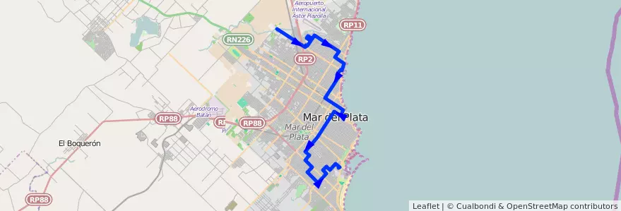 Mapa del recorrido Unico de la línea 553 en مار ديل بلاتا.