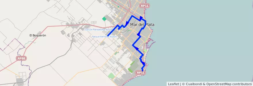 Mapa del recorrido Unico de la línea 523 en مار ديل بلاتا.
