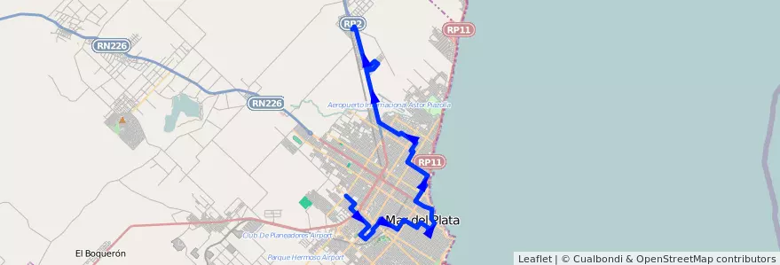 Mapa del recorrido Unico de la línea 543 en Partido de General Pueyrredón.
