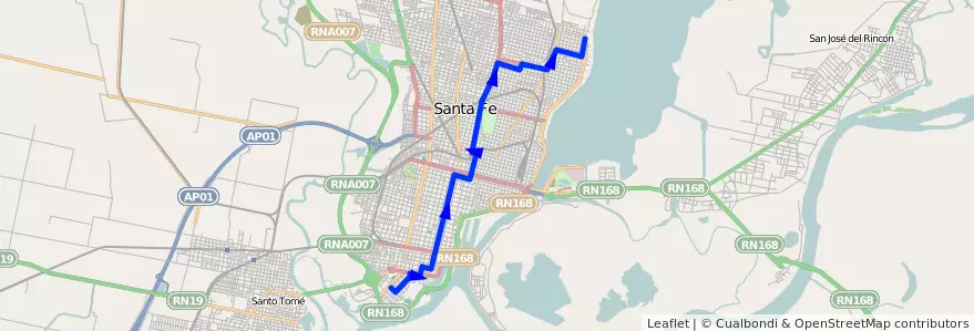 Mapa del recorrido unico de la línea 4 en سانتافه.