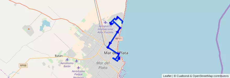 Mapa del recorrido Unico de la línea 541 en Mar del Plata.