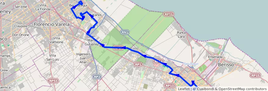 Mapa del recorrido unico de la línea 418 en Buenos Aires.