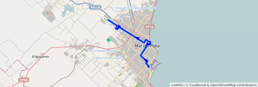 Mapa del recorrido Unico de la línea 562 en Mar del Plata.