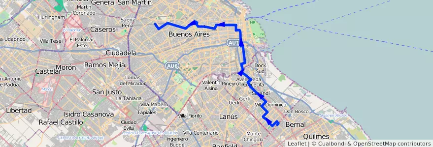 Mapa del recorrido V.del Parque-Avellaned de la línea 24 en Argentina.
