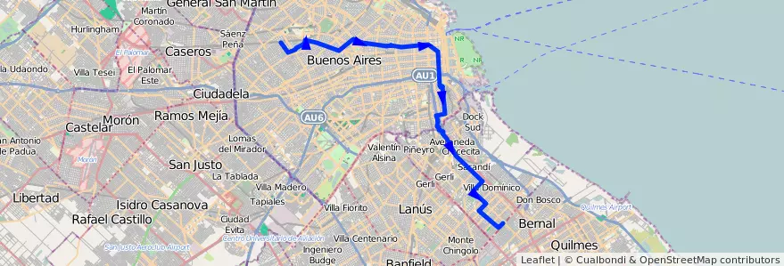 Mapa del recorrido V.del Parque-Avellaned de la línea 24 en 阿根廷.