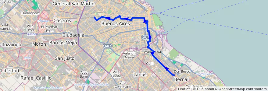 Mapa del recorrido V.del Parque-Wilde de la línea 24 en Arjantin.