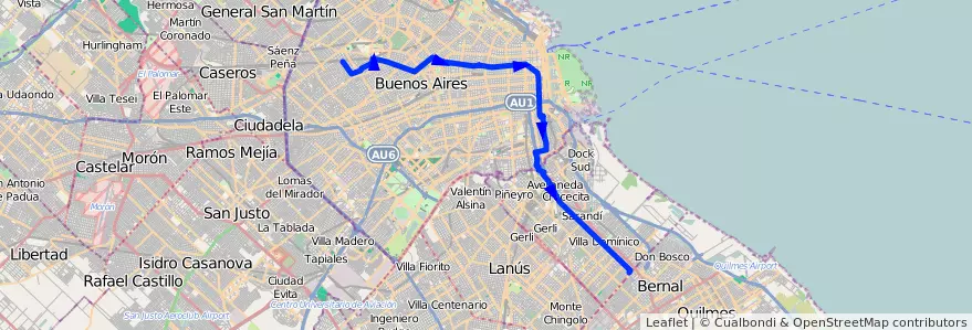 Mapa del recorrido V.del Parque-Wilde de la línea 24 en الأرجنتين.