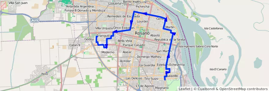 Mapa del recorrido  Verde de la línea 122 en تسبیح.