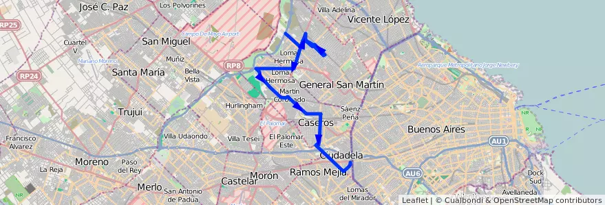 Mapa del recorrido V.Lanzone-Liniers de la línea 237 en 布宜诺斯艾利斯省.